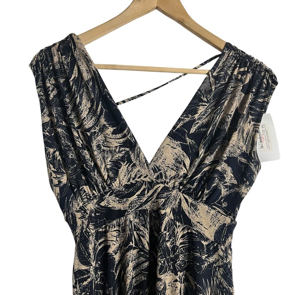 Veronica M Deep V Tunnel Dress Navy Floral Sleeveless Midi Dress Sz M - Picture 2 of 9